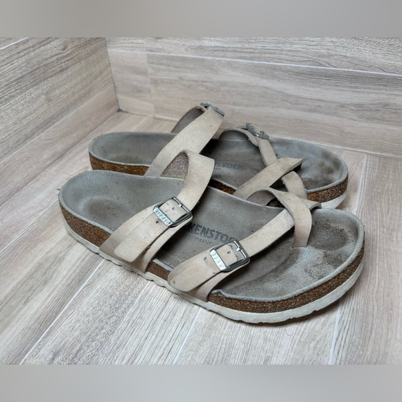 Birkenstock Shoes - Birkenstock Mayari Size 37 Women’s Nubuck Cream Sandals White Sole Regular Width